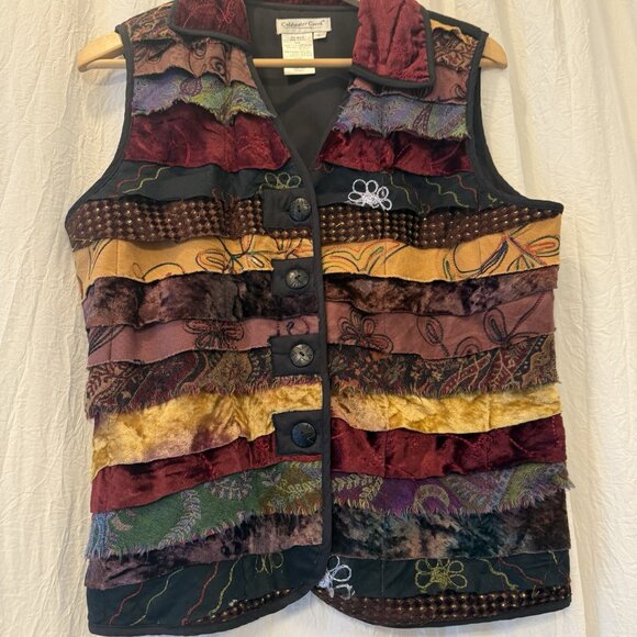 Coldwater Creek Vest Women L Ruffle Patchwork Textured Artsy Festival Indie Boho - Picture 5 of 10